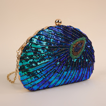 Retro večernja clutch torbica s perlicama u obliku pauna — ručno šivana, vrhunska izrada