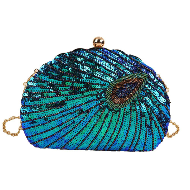 Retro večernja clutch torbica s perlicama u obliku pauna — ručno šivana, vrhunska izrada