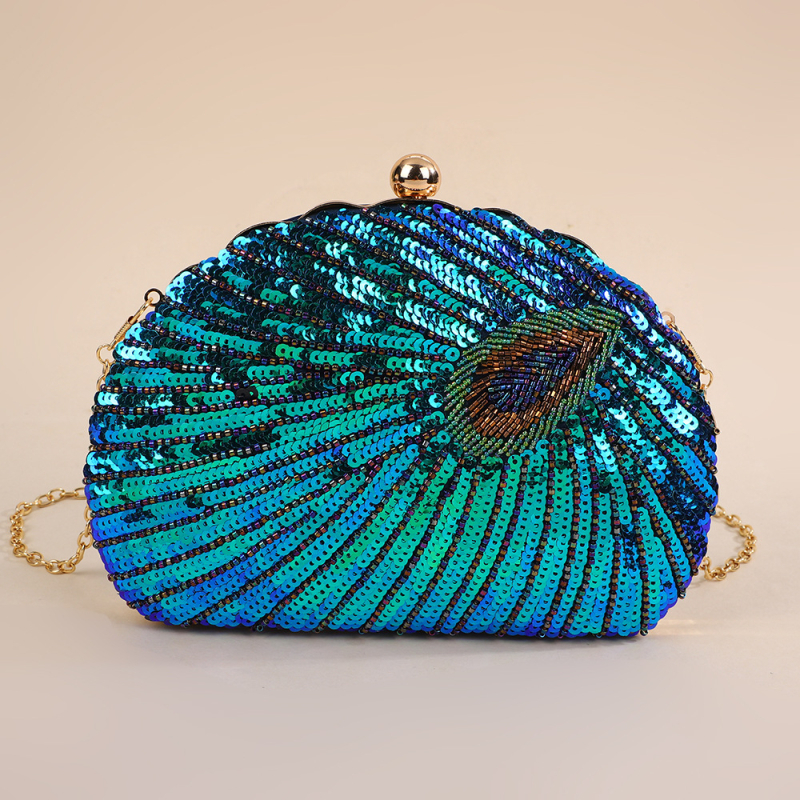 Retro večernja clutch torbica s perlicama u obliku pauna — ručno šivana, vrhunska izrada