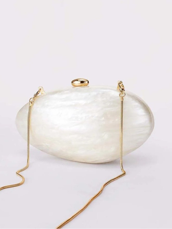 Ovalna akrilna clutch torbica u obliku školjke, jednofarbna, elegantna večernja torba.