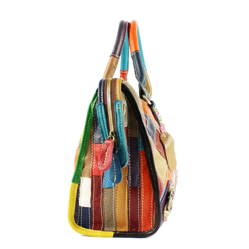 Ženska torba za svakodnevnu uporabu u europskom stilu, šarena prirodna koža s dijamantnim quilt patchworkom, ramena i crossbody, stil motocikla