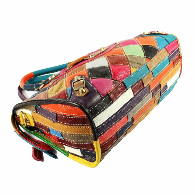 Ženska torba za svakodnevnu uporabu u europskom stilu, šarena prirodna koža s dijamantnim quilt patchworkom, ramena i crossbody, stil motocikla