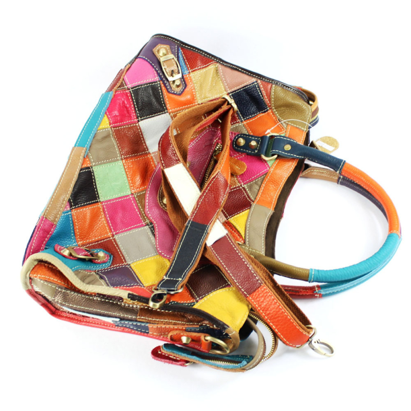 Ženska torba za svakodnevnu uporabu u europskom stilu, šarena prirodna koža s dijamantnim quilt patchworkom, ramena i crossbody, stil motocikla
