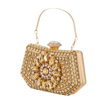 Zlatna večernja torbica s dijamantima, crossbody, za svečane prilike