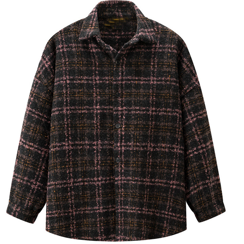 Muška košulja-jaknica od vunene smese, vintage karirani uzorak, rever lapel, flanel košulja jakna