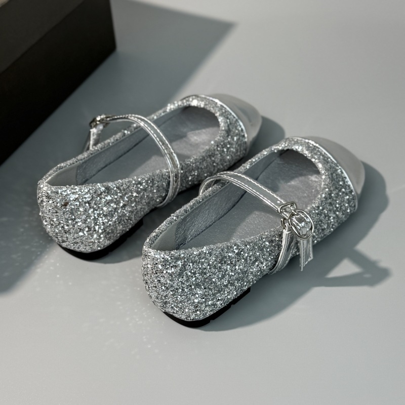 Κοριτσίστικα παπούτσια Mary Jane για πριγκίπισσες, ασημί δέρμα, μαλακή σόλα, κρύσταλλοι διακόσμηση, γαλλικού στυλ