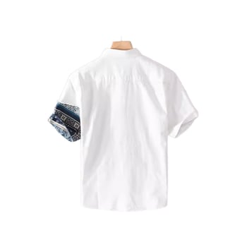 Muška košulja od 100% pamuka s kratkim rukavima, patchwork efekt istrošen, japanski stil, izrada po narudžbi