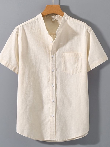 Muška lanena košulja s kratkim rukavima, lagani kroj, kineski stil, ljetni top
