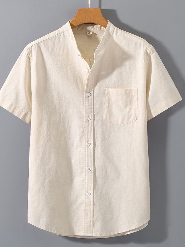 Muška lanena košulja s kratkim rukavima, lagani kroj, kineski stil, ljetni top