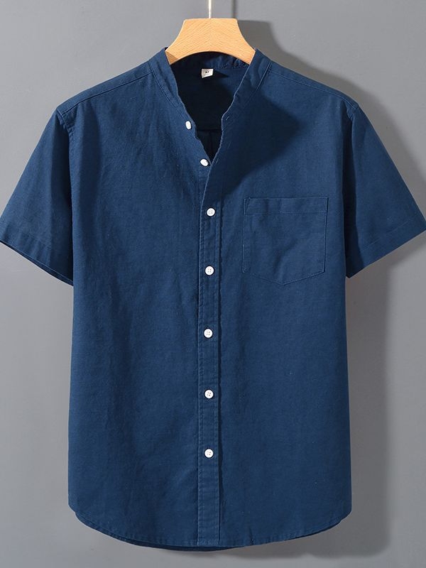 Muška lanena košulja s kratkim rukavima, lagani kroj, kineski stil, ljetni top
