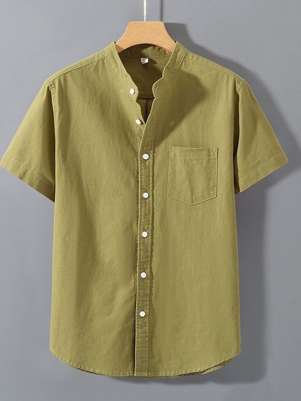 Muška lanena košulja s kratkim rukavima, lagani kroj, kineski stil, ljetni top