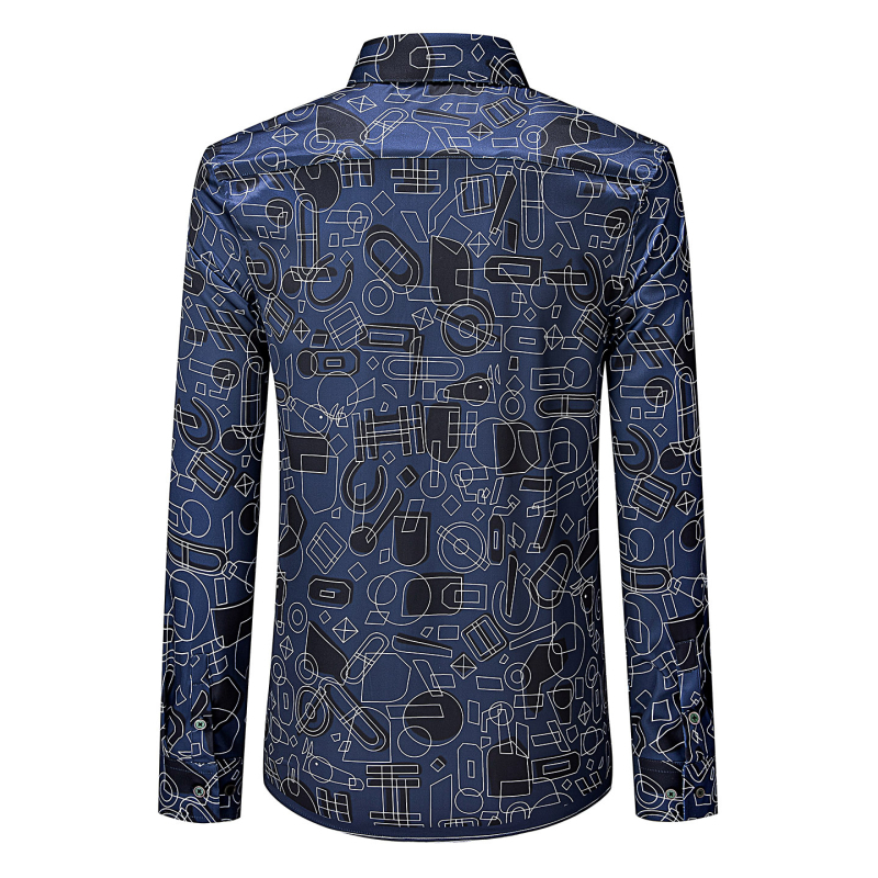 Мъжка риза с дълги ръкави, slim-fit, антибръчкова, без гладене, геометричен принт, бизнес-кежуал