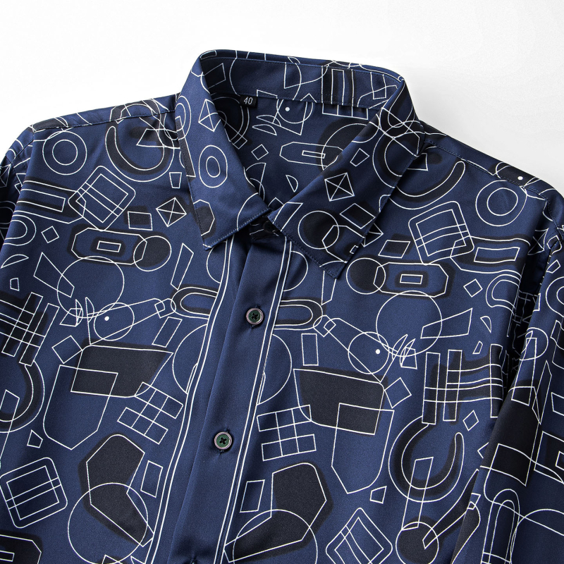 Мъжка риза с дълги ръкави, slim-fit, антибръчкова, без гладене, геометричен принт, бизнес-кежуал