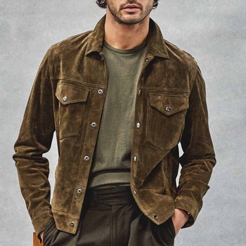 Corduroy мъжка риза в американски винтидж стил, дълги ръкави, lapel collar, джобове