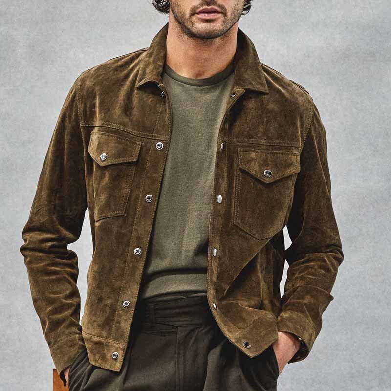 Corduroy мъжка риза в американски винтидж стил, дълги ръкави, lapel collar, джобове