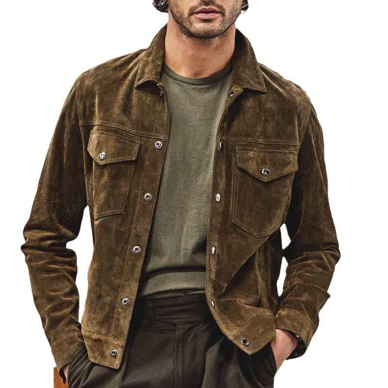 Corduroy мъжка риза в американски винтидж стил, дълги ръкави, lapel collar, джобове
