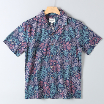 Prilagođena košulja u hongkonškom stilu, retro havajska, 100% pamuk, udoban kroj, kubanski ovratnik, kratki rukavi, plažna košulja, unisex