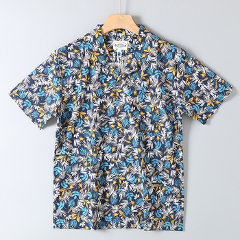Prilagođena košulja u hongkonškom stilu, retro havajska, 100% pamuk, udoban kroj, kubanski ovratnik, kratki rukavi, plažna košulja, unisex