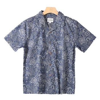 Prilagođena košulja u hongkonškom stilu, retro havajska, 100% pamuk, udoban kroj, kubanski ovratnik, kratki rukavi, plažna košulja, unisex