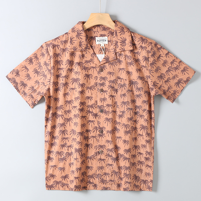 Prilagođena košulja u hongkonškom stilu, retro havajska, 100% pamuk, udoban kroj, kubanski ovratnik, kratki rukavi, plažna košulja, unisex