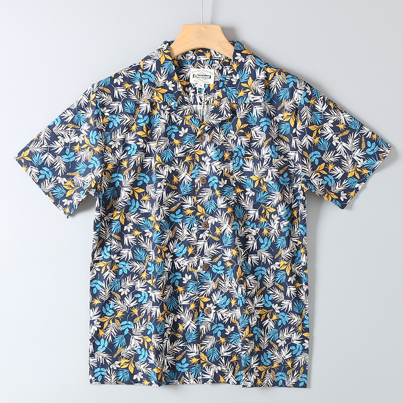 Prilagođena košulja u hongkonškom stilu, retro havajska, 100% pamuk, udoban kroj, kubanski ovratnik, kratki rukavi, plažna košulja, unisex