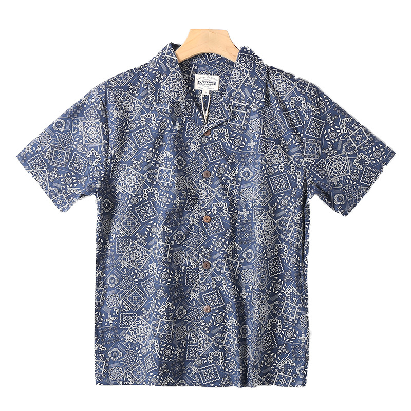 Prilagođena košulja u hongkonškom stilu, retro havajska, 100% pamuk, udoban kroj, kubanski ovratnik, kratki rukavi, plažna košulja, unisex