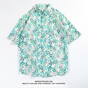 Košulja s prilagođenom bojom, cvjetni uzorak, hongkonški stil retro vintage, unisex kratki rukavi