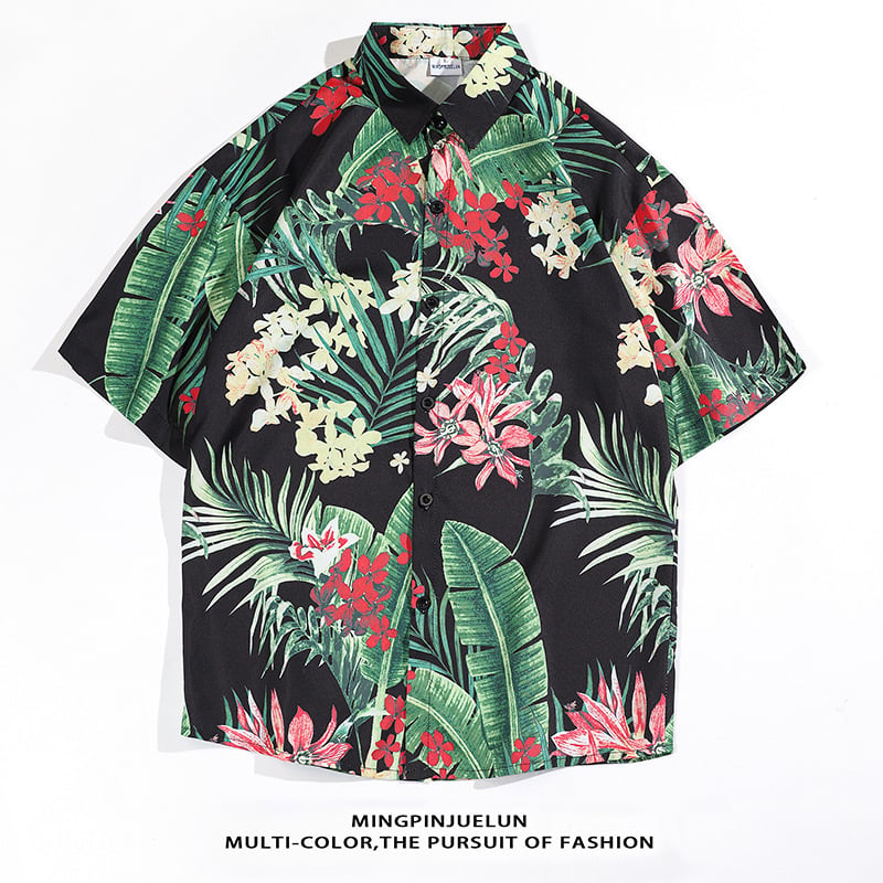 Košulja s prilagođenom bojom, cvjetni uzorak, hongkonški stil retro vintage, unisex kratki rukavi