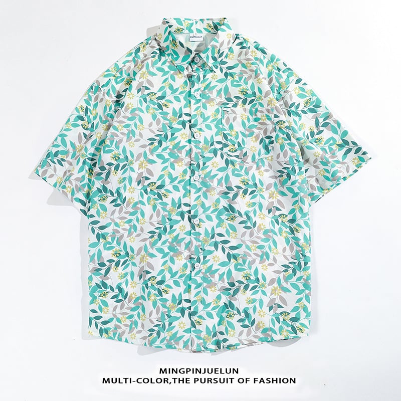 Košulja s prilagođenom bojom, cvjetni uzorak, hongkonški stil retro vintage, unisex kratki rukavi