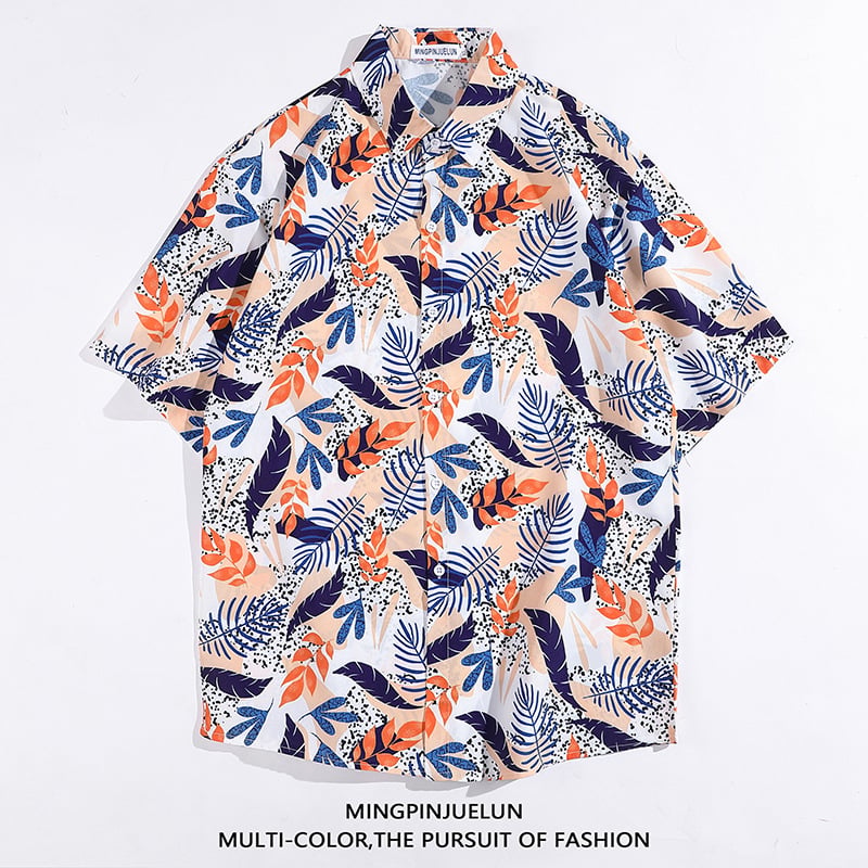 Košulja s prilagođenom bojom, cvjetni uzorak, hongkonški stil retro vintage, unisex kratki rukavi