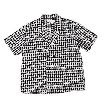 Muška lagana košulja poslovnog ležernog stila s houndstooth uzorom, dvostruki gumbi, opušten kroj, retro visoke kvalitete
