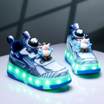 Moderne dječje rollerice s četiri kotača i dvostrukim načinom, svjetleće lampe i skrivene kotače
