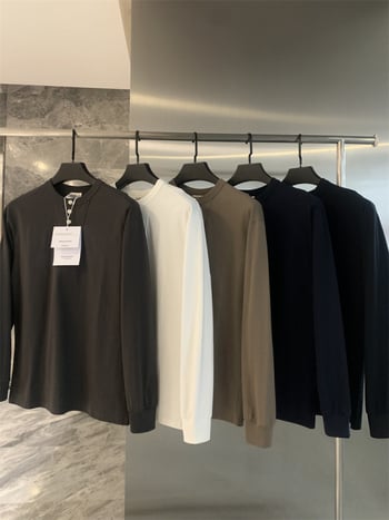 Muško dugačko majica od pamuka s dvostrukom pređom, oprana, basic T-shirt, za jesen i zimu, okrugli izrez