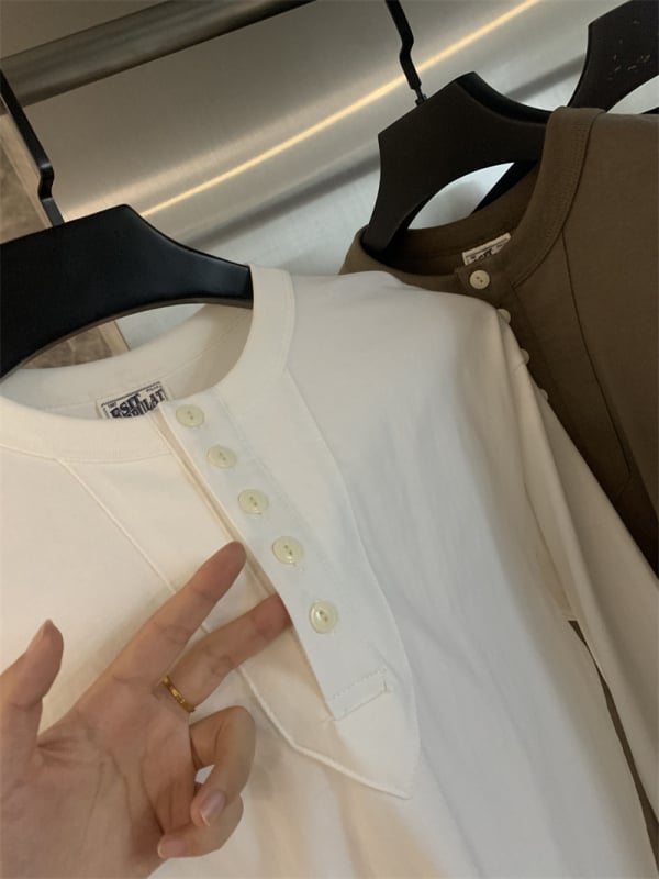 Muško dugačko majica od pamuka s dvostrukom pređom, oprana, basic T-shirt, za jesen i zimu, okrugli izrez