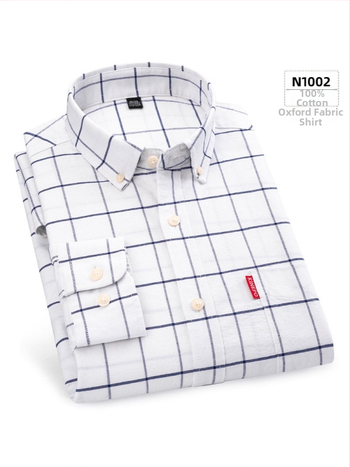 Muška košulja od 100% pamuka s dugim rukavima, karirana tamnoplava, poslovni stil, slim fit, bez glađenja