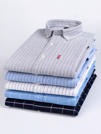 Muška košulja od 100% pamuka s dugim rukavima, karirana tamnoplava, poslovni stil, slim fit, bez glađenja