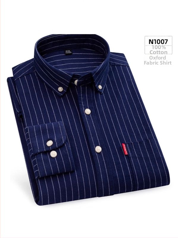 Muška košulja od 100% pamuka s dugim rukavima, karirana tamnoplava, poslovni stil, slim fit, bez glađenja