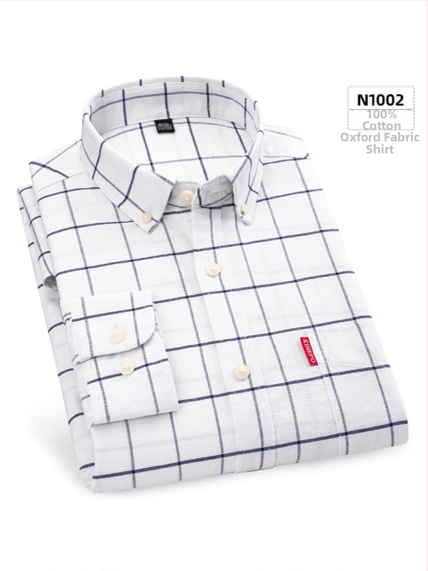 Muška košulja od 100% pamuka s dugim rukavima, karirana tamnoplava, poslovni stil, slim fit, bez glađenja