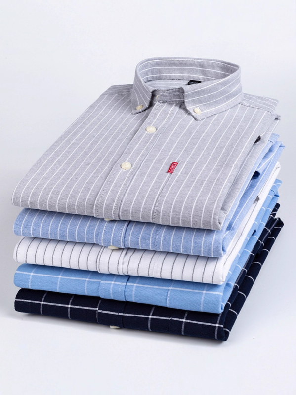 Muška košulja od 100% pamuka s dugim rukavima, karirana tamnoplava, poslovni stil, slim fit, bez glađenja