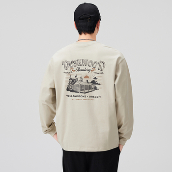 Muški visokokvalitetni jesenski T-shirt dugih rukava s printom, širokog kroja, okrugli izrez, casual osnovni komad.