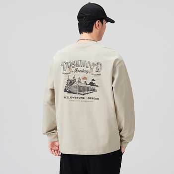 Muški visokokvalitetni jesenski T-shirt dugih rukava s printom, širokog kroja, okrugli izrez, casual osnovni komad.