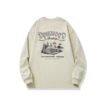Muški visokokvalitetni jesenski T-shirt dugih rukava s printom, širokog kroja, okrugli izrez, casual osnovni komad.