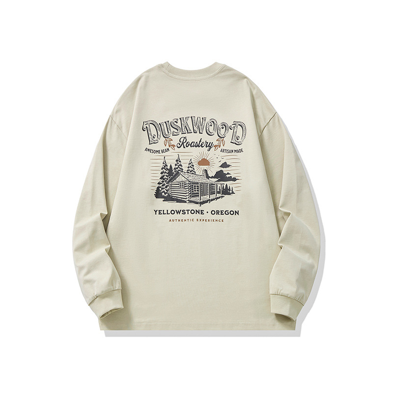 Muški visokokvalitetni jesenski T-shirt dugih rukava s printom, širokog kroja, okrugli izrez, casual osnovni komad.