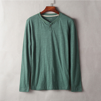 Muška majica s dugim rukavima, okrugli izrez, pamuk, jednobojna, retro stil, slim fit