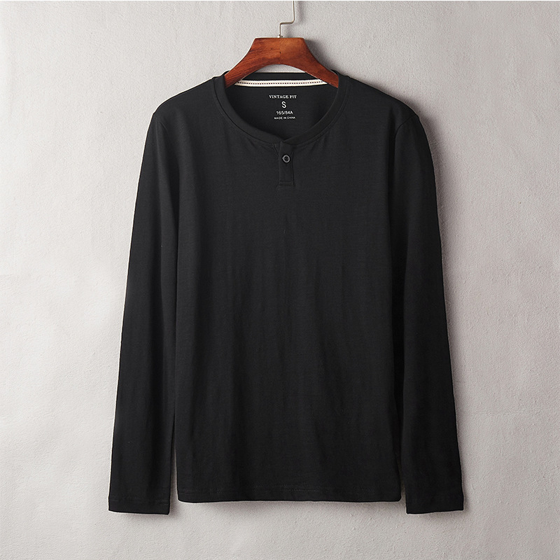Muška majica s dugim rukavima, okrugli izrez, pamuk, jednobojna, retro stil, slim fit