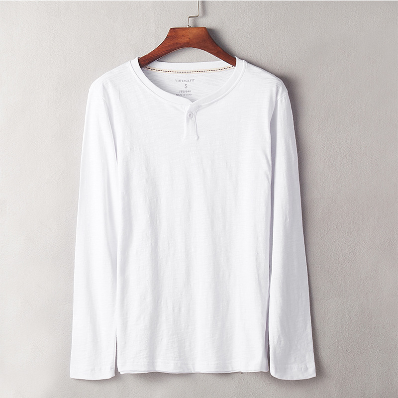 Muška majica s dugim rukavima, okrugli izrez, pamuk, jednobojna, retro stil, slim fit