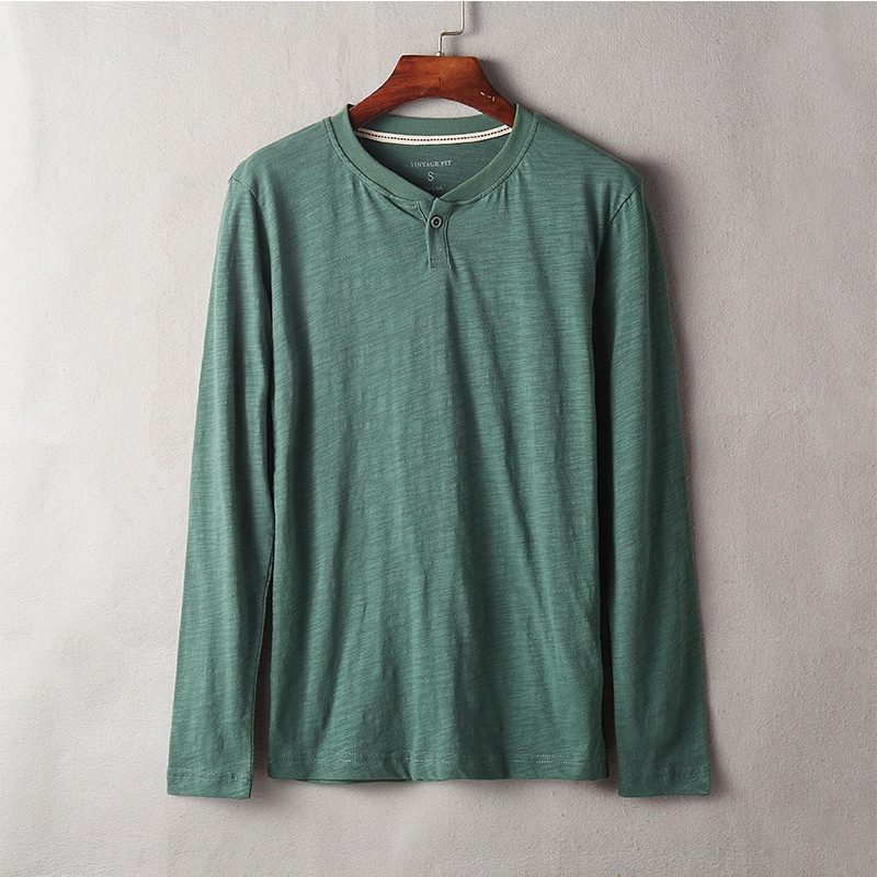 Muška majica s dugim rukavima, okrugli izrez, pamuk, jednobojna, retro stil, slim fit