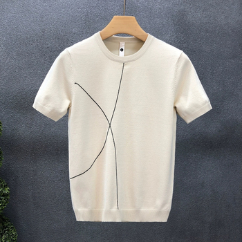 Мъжка тениска с къс ръкав, Slim-fit, мерсеризиран памук, райе, кръгло деколте, летен стил