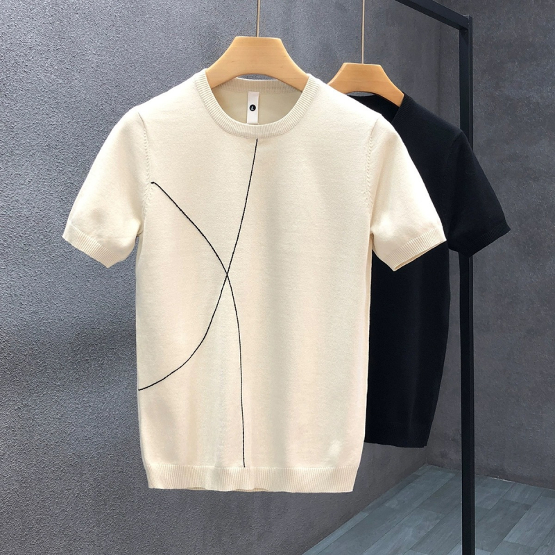 Мъжка тениска с къс ръкав, Slim-fit, мерсеризиран памук, райе, кръгло деколте, летен стил