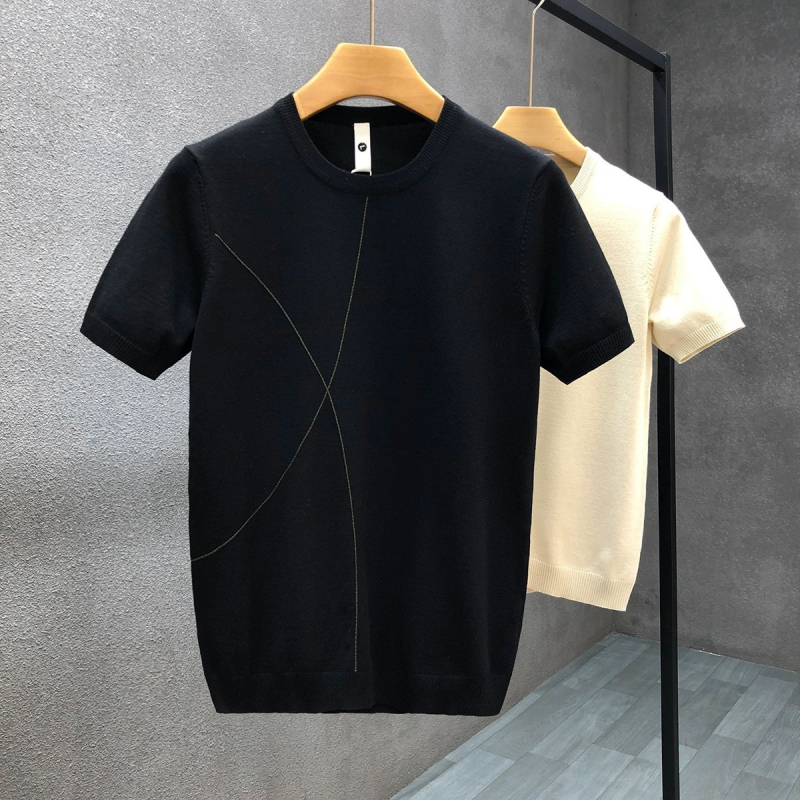Мъжка тениска с къс ръкав, Slim-fit, мерсеризиран памук, райе, кръгло деколте, летен стил